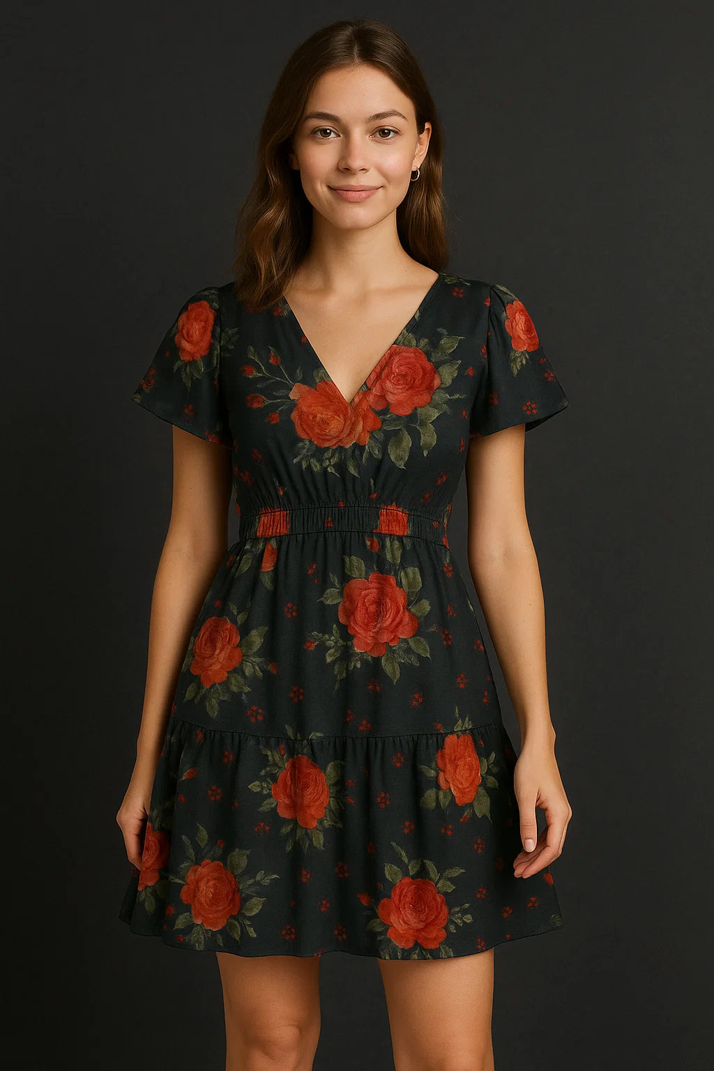 Most Trending Oranges With Red Rose Digital Printed Fabric - Pure Cotton