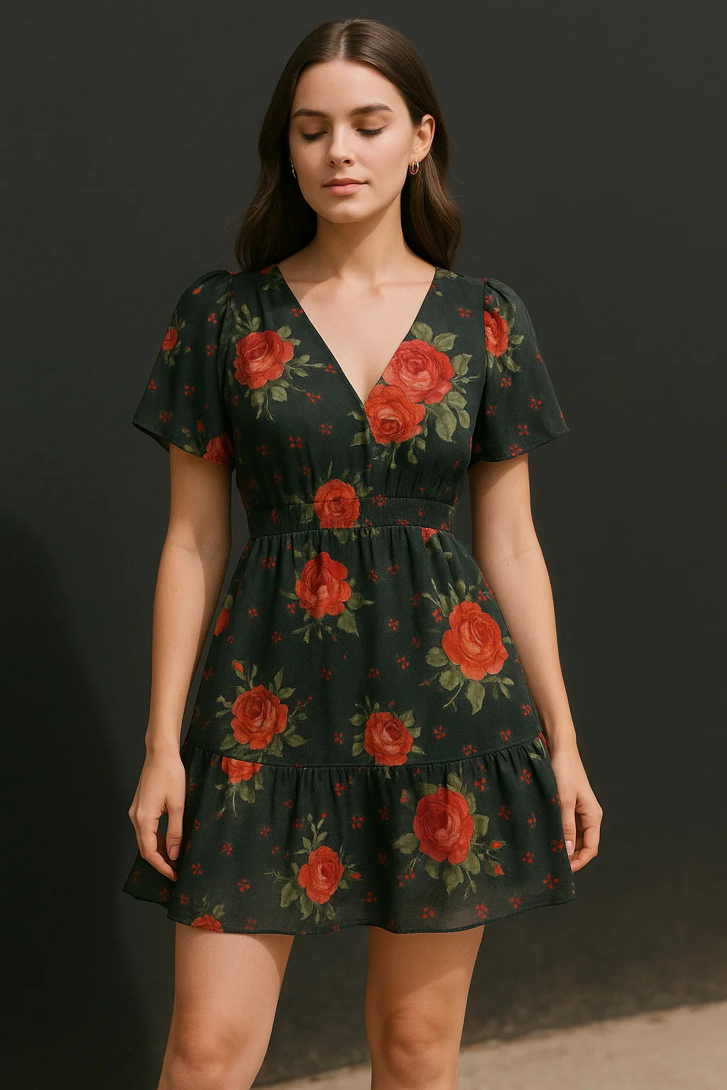 Most Trending Oranges With Red Rose Digital Printed Fabric - Pure Cotton