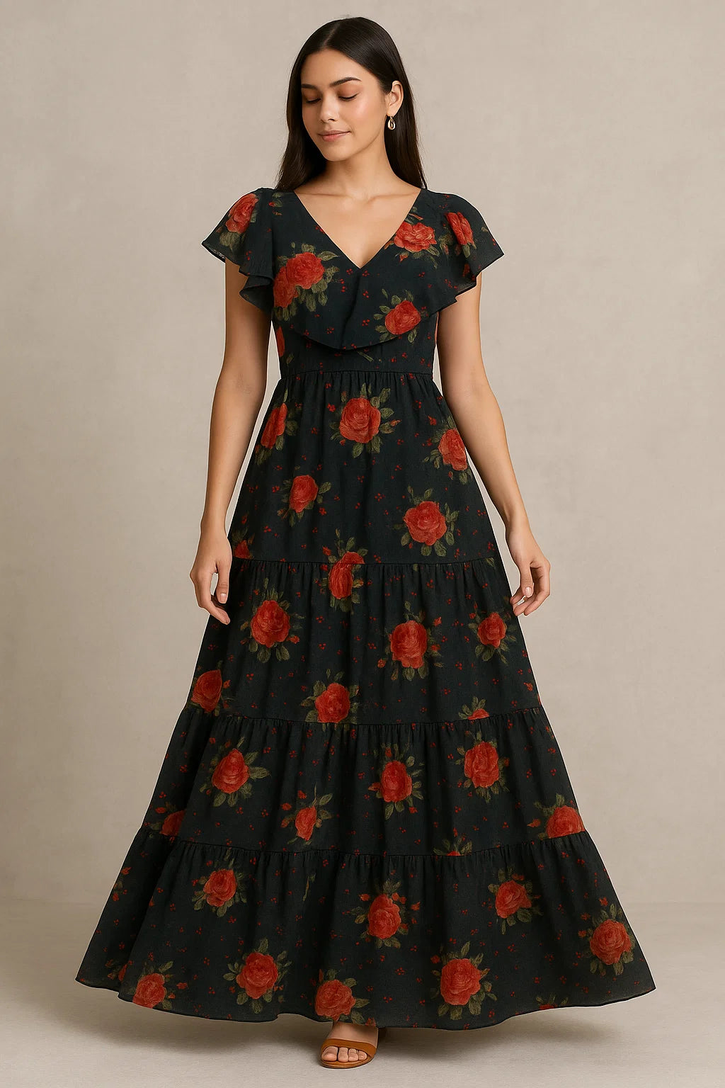 Most Trending Oranges With Red Rose Digital Printed Fabric - Pure Cotton