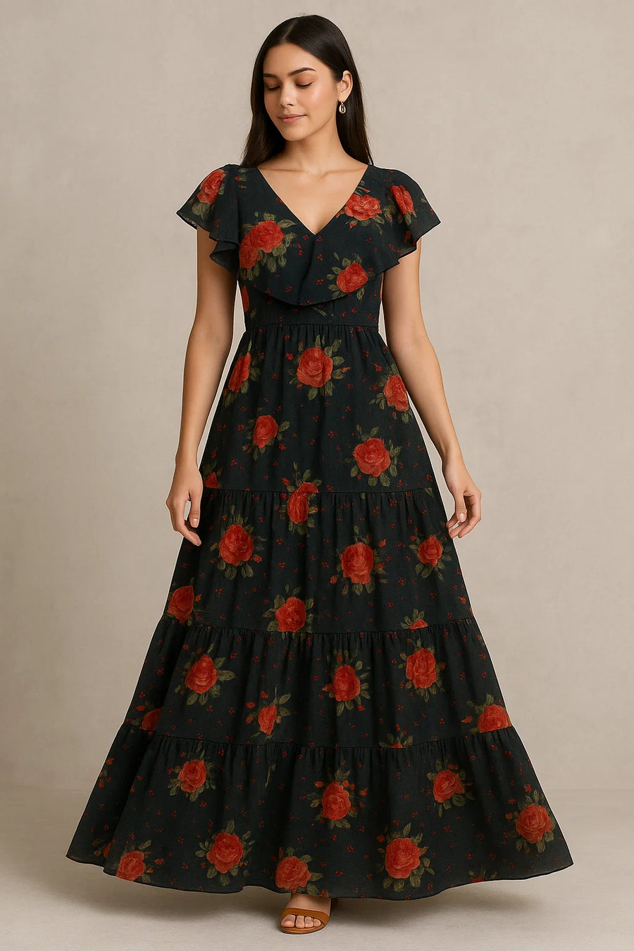 Most Trending Oranges With Red Rose Digital Printed Fabric - Pure Cotton