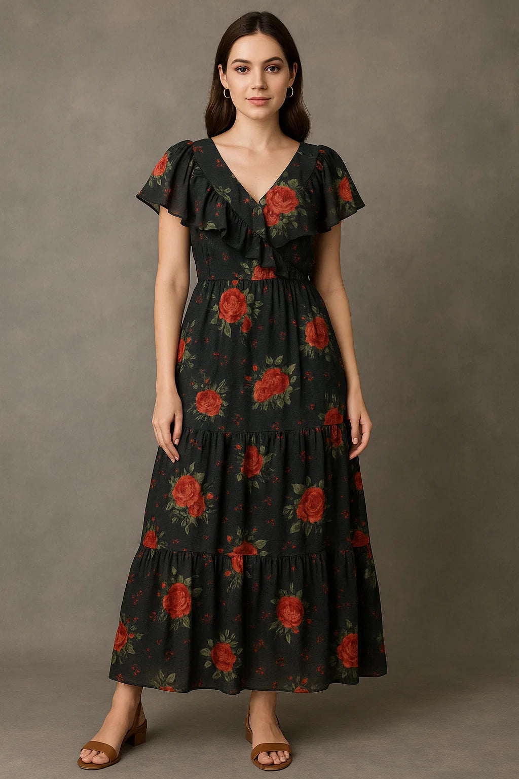 Most Trending Oranges With Red Rose Digital Printed Fabric - Pure Cotton