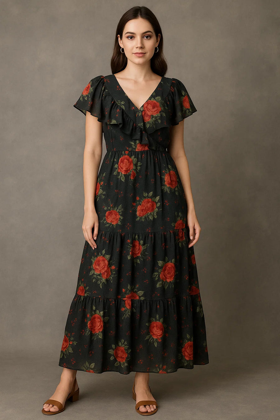 Most Trending Oranges With Red Rose Digital Printed Fabric - Pure Cotton