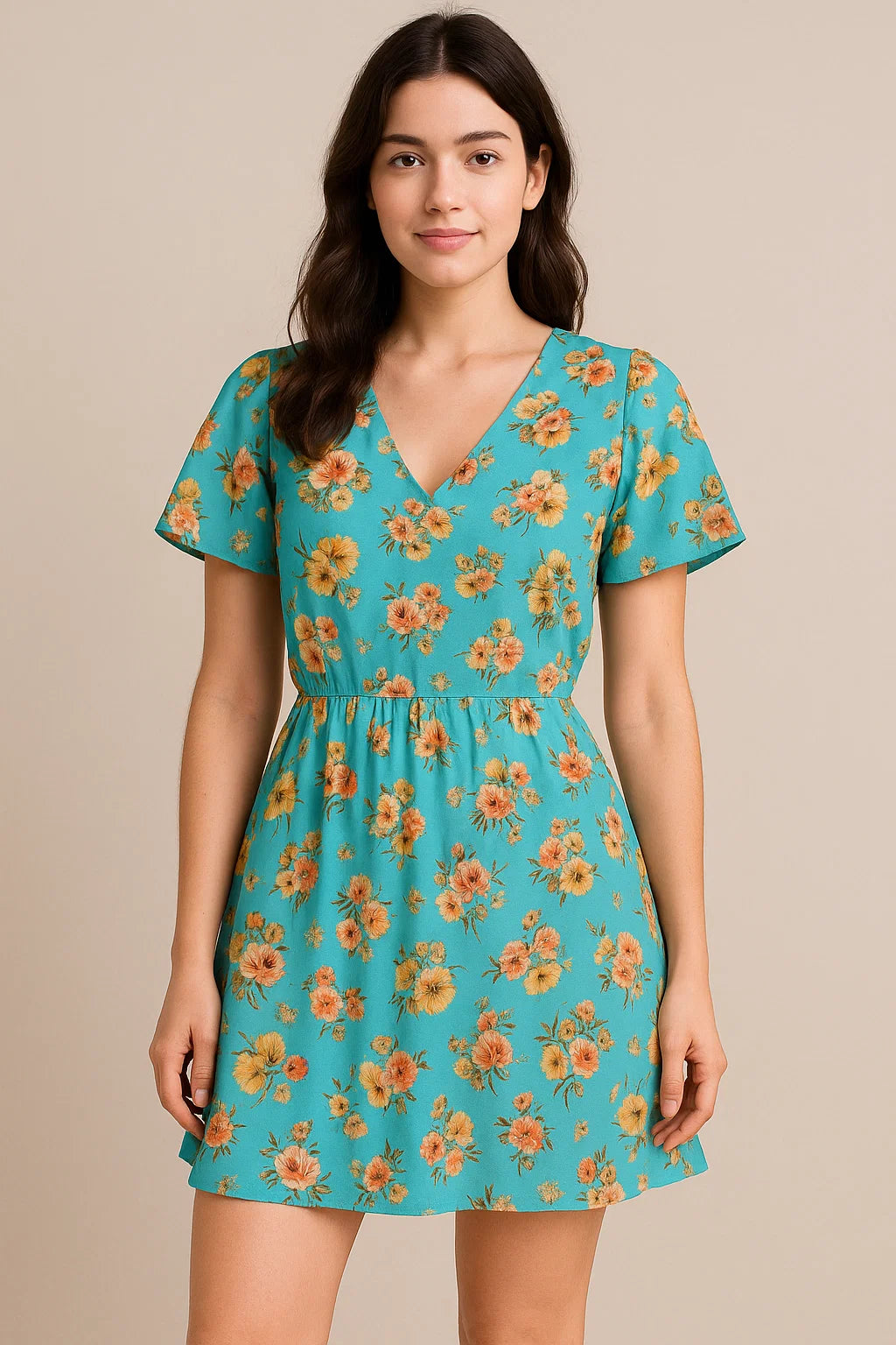 Lovely Periwinkle Flower With Blue Turquoise Digital Printed Fabric - Pure Cotton