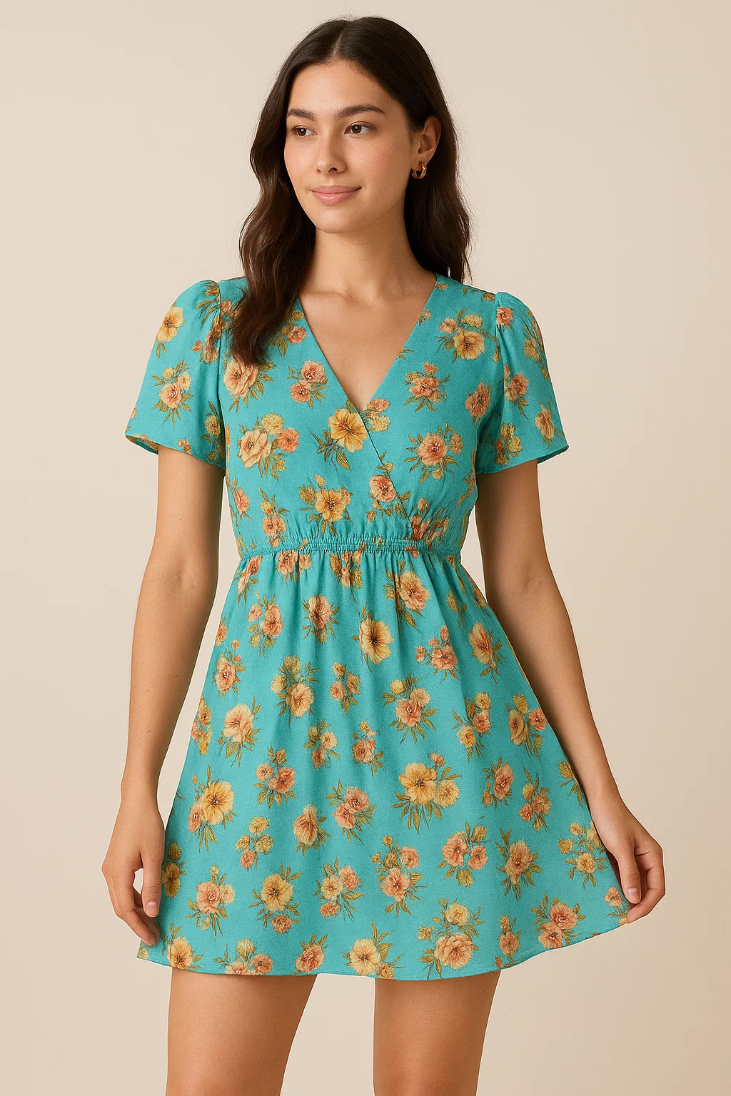 Lovely Periwinkle Flower With Blue Turquoise Digital Printed Fabric - Pure Cotton