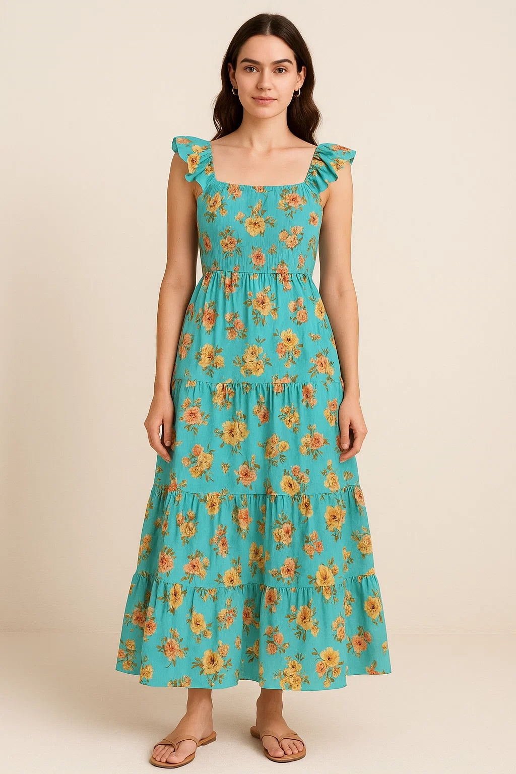 Lovely Periwinkle Flower With Blue Turquoise Digital Printed Fabric - Pure Cotton