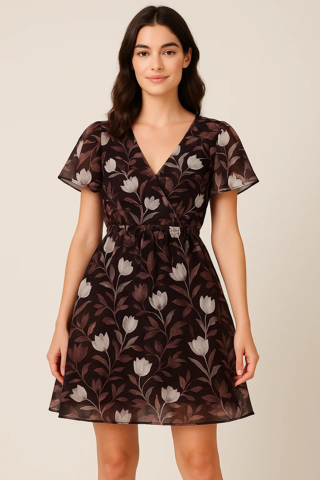 Watercolor Blooming Flower Brown Flower Digital Printed Fabric - Pure Cotton