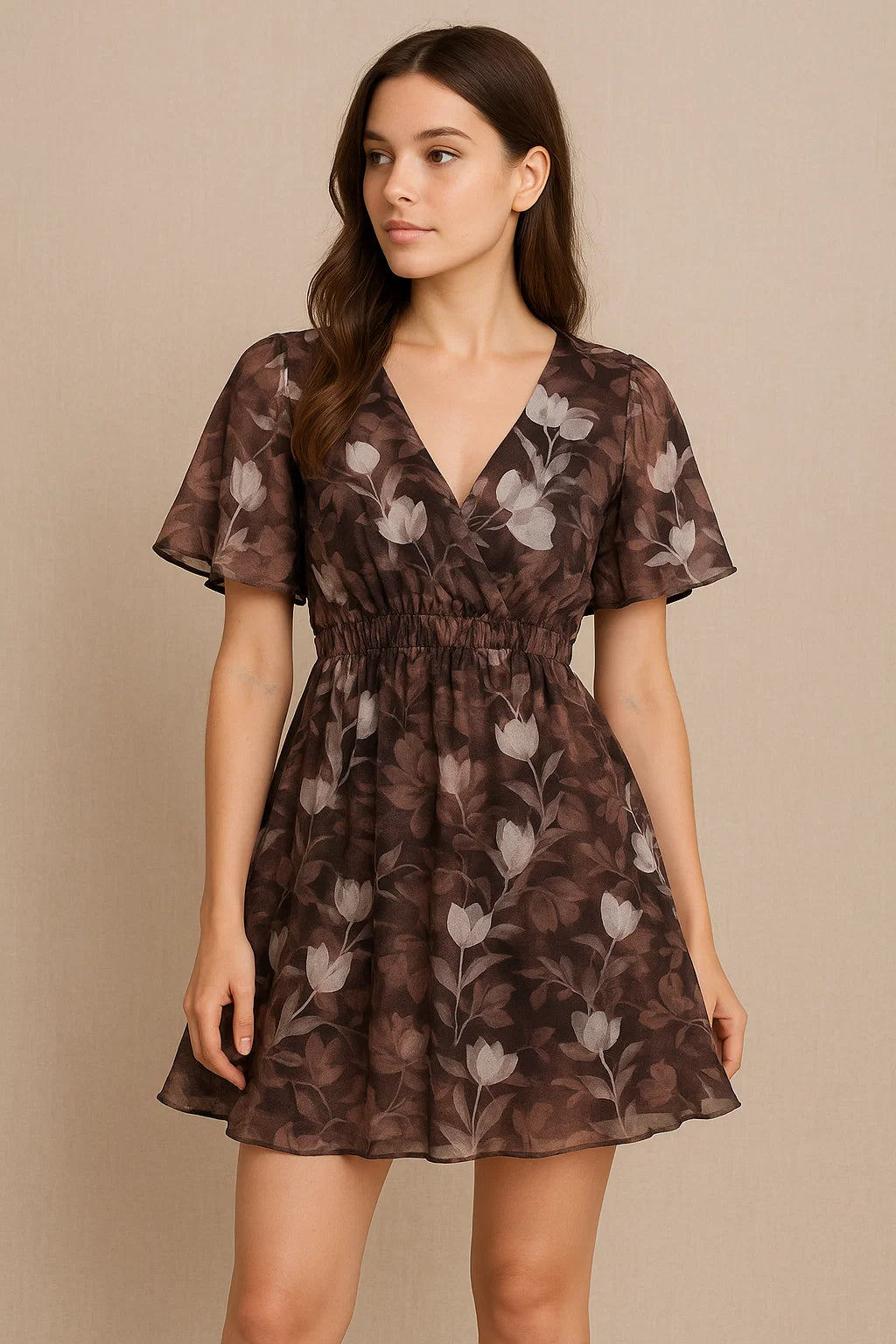 Watercolor Blooming Flower Brown Flower Digital Printed Fabric - Pure Cotton