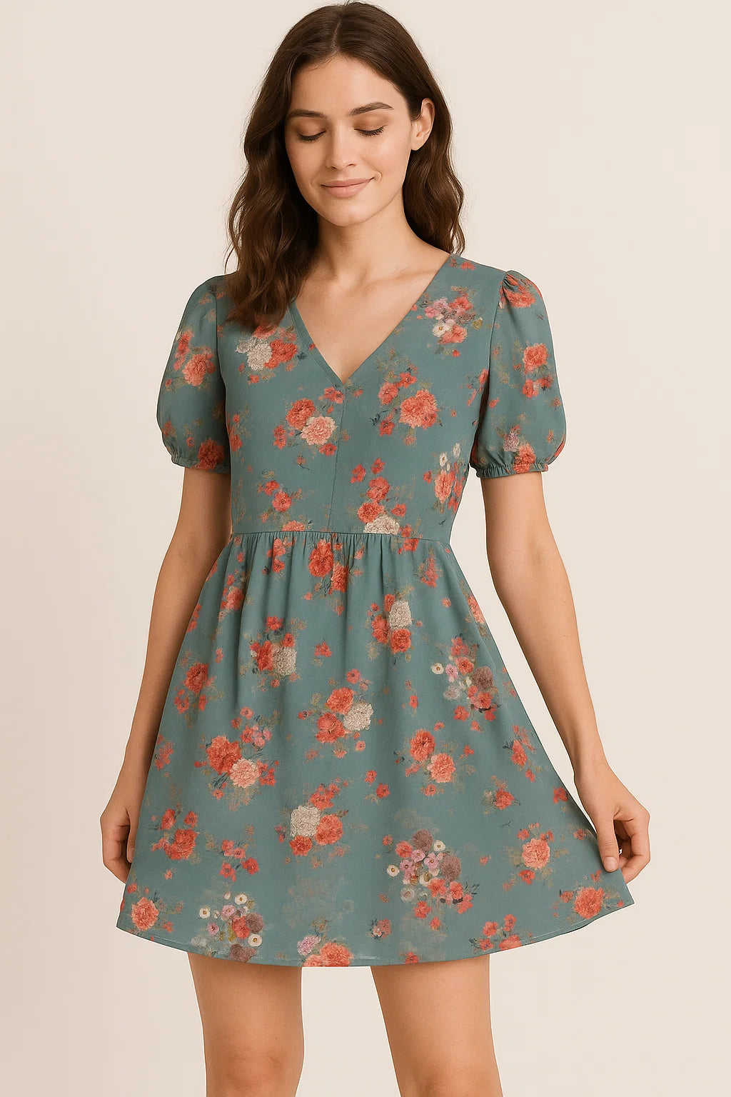 Colorful Roses With Multicolor Branch Digital Printed Fabric - Pure Cotton