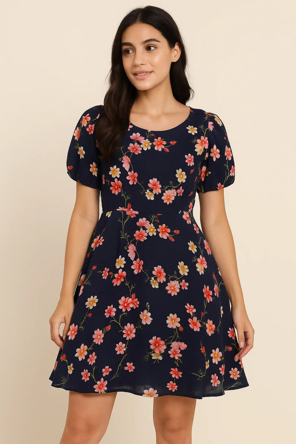 Tiny Colorfull Orchids Floral With Blue Background Digital Printed Fabric - Pure Cotton