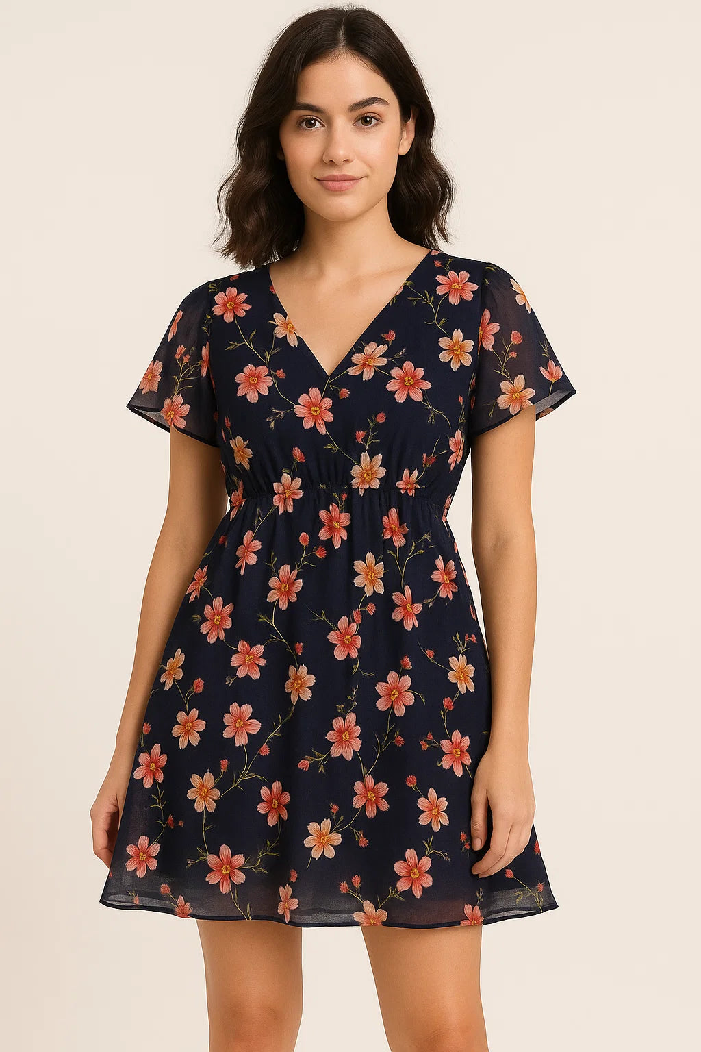 Tiny Colorfull Orchids Floral With Blue Background Digital Printed Fabric - Pure Cotton