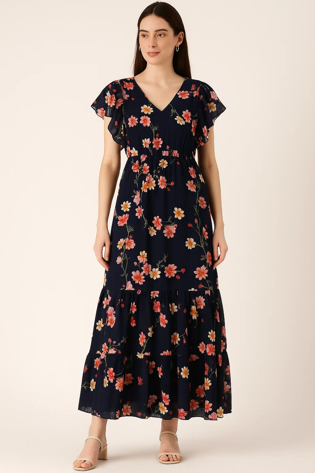 Tiny Colorfull Orchids Floral With Blue Background Digital Printed Fabric - Pure Cotton