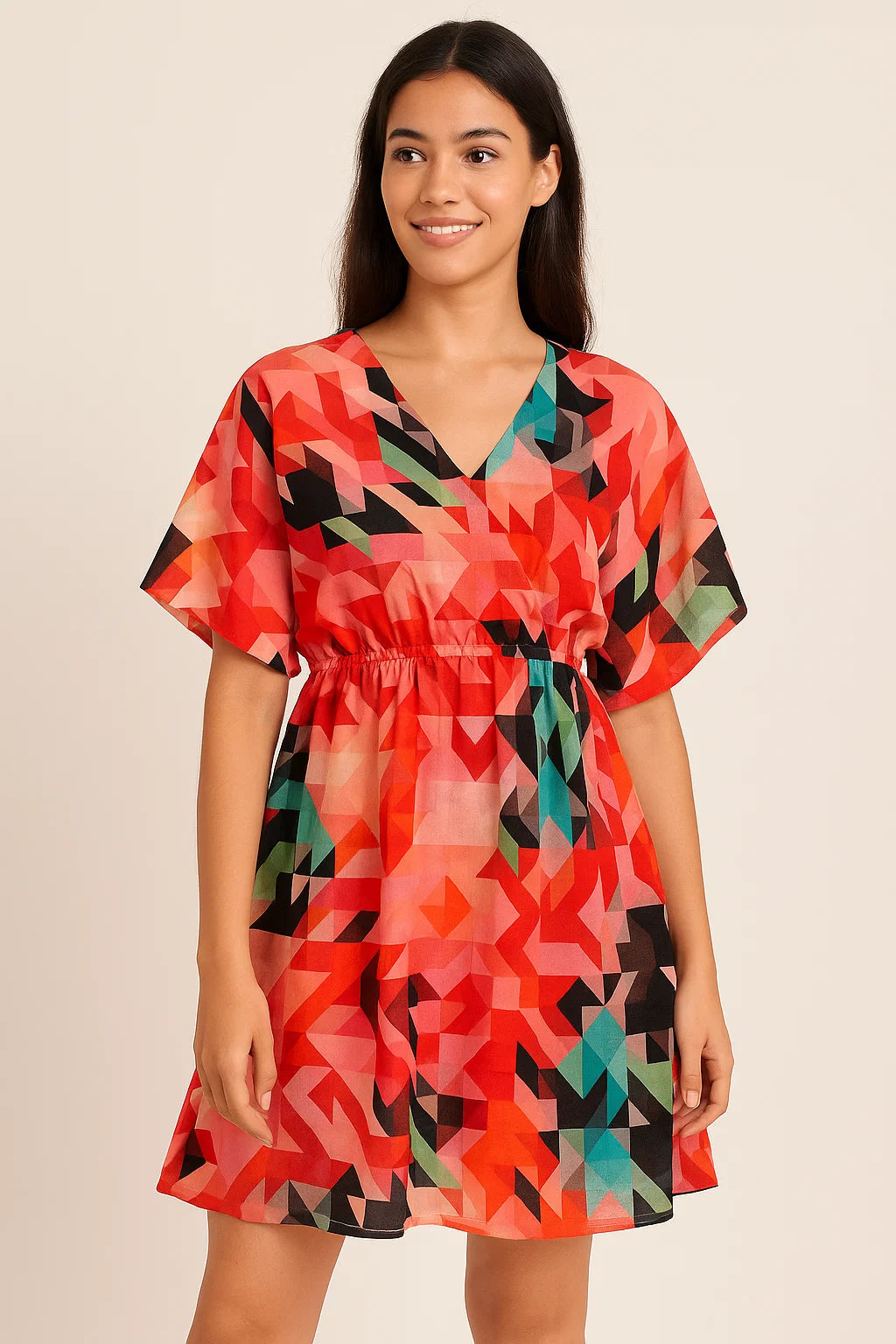 Attractive Multicolor Abstract Pattern Digital Printed Fabric - Pure Cotton