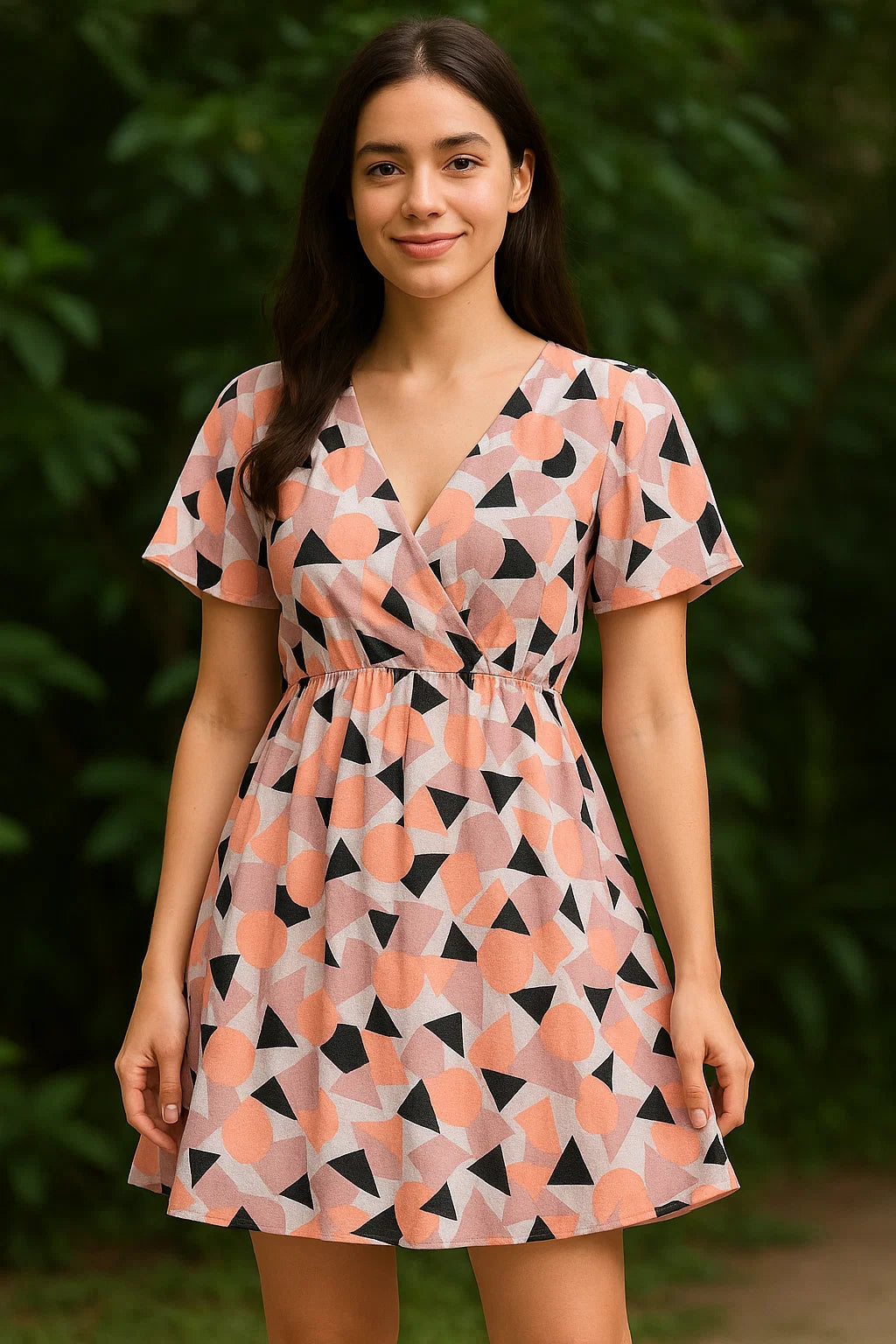 Colourful Geometric Shape Digital Printed Fabric - Pure Cotton