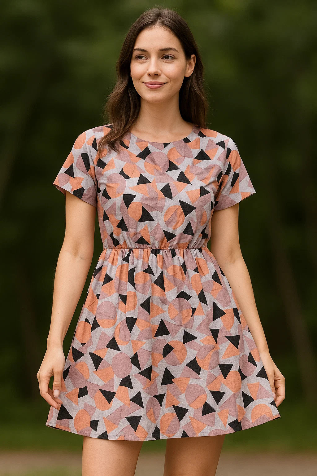 Colourful Geometric Shape Digital Printed Fabric - Pure Cotton