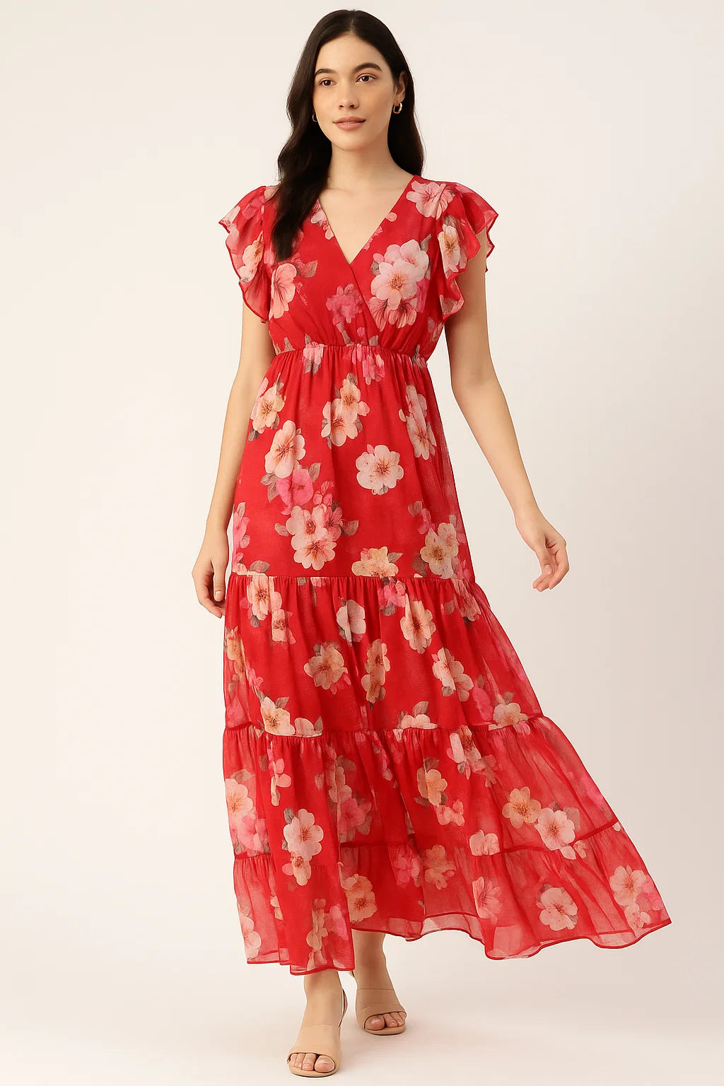 Big Narcissus Multi Colour Flower Digital Printed Fabric - Pure Cotton