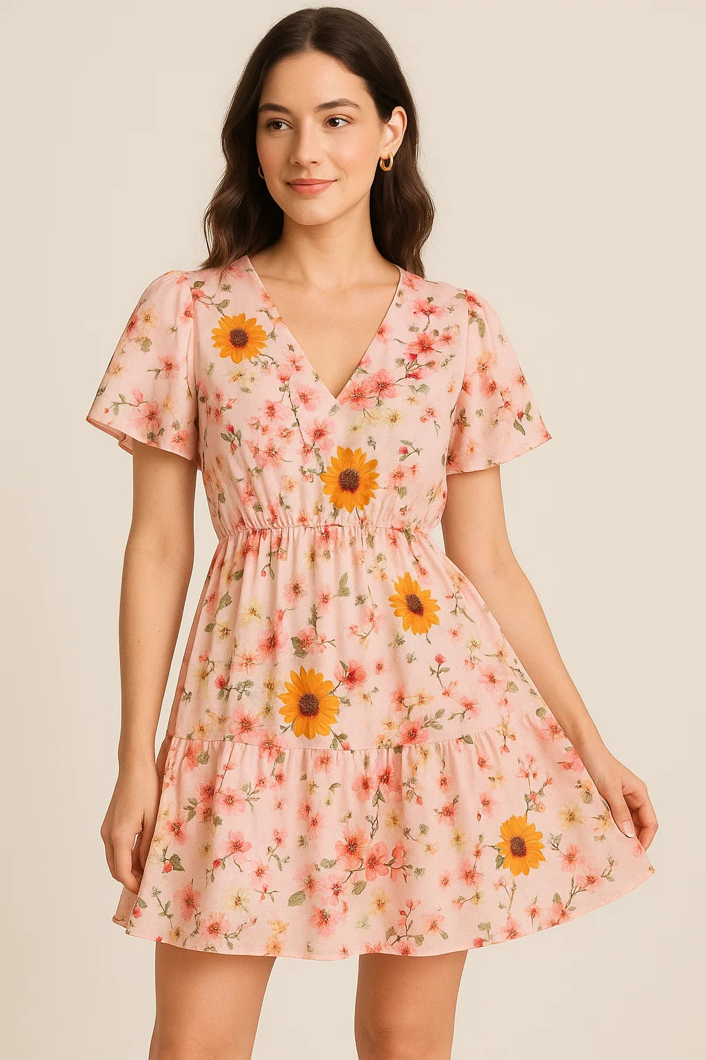 Decorative Multicolour Sunflower Digital Printed Fabric - Pure Cotton