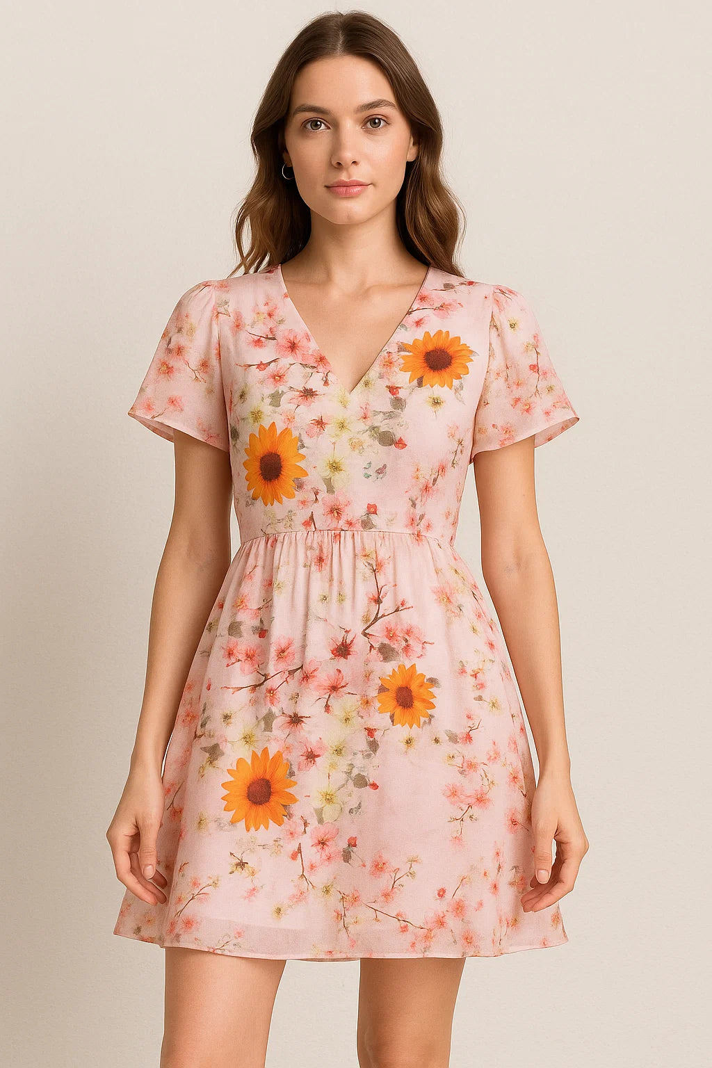 Decorative Multicolour Sunflower Digital Printed Fabric - Pure Cotton