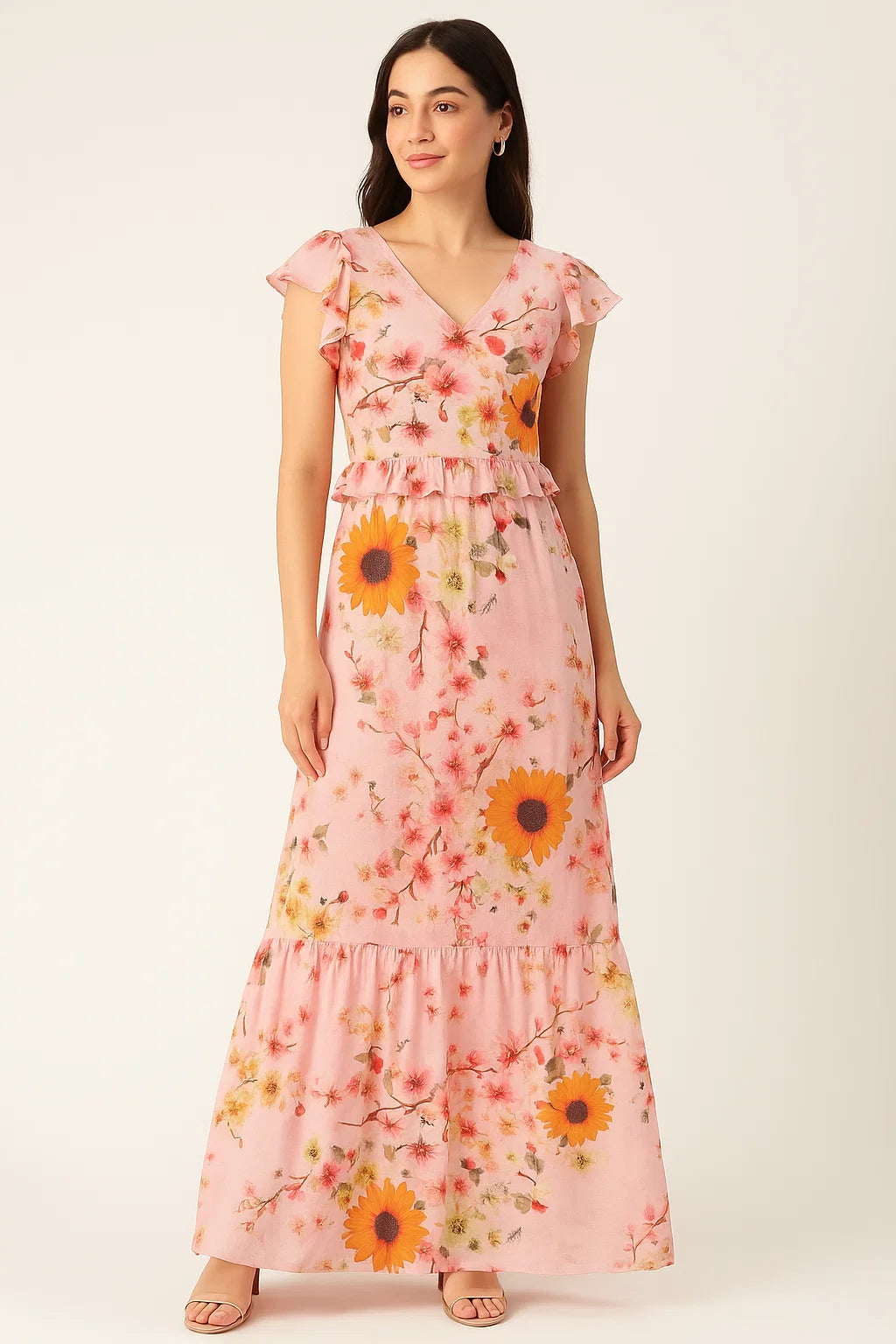 Decorative Multicolour Sunflower Digital Printed Fabric - Pure Cotton