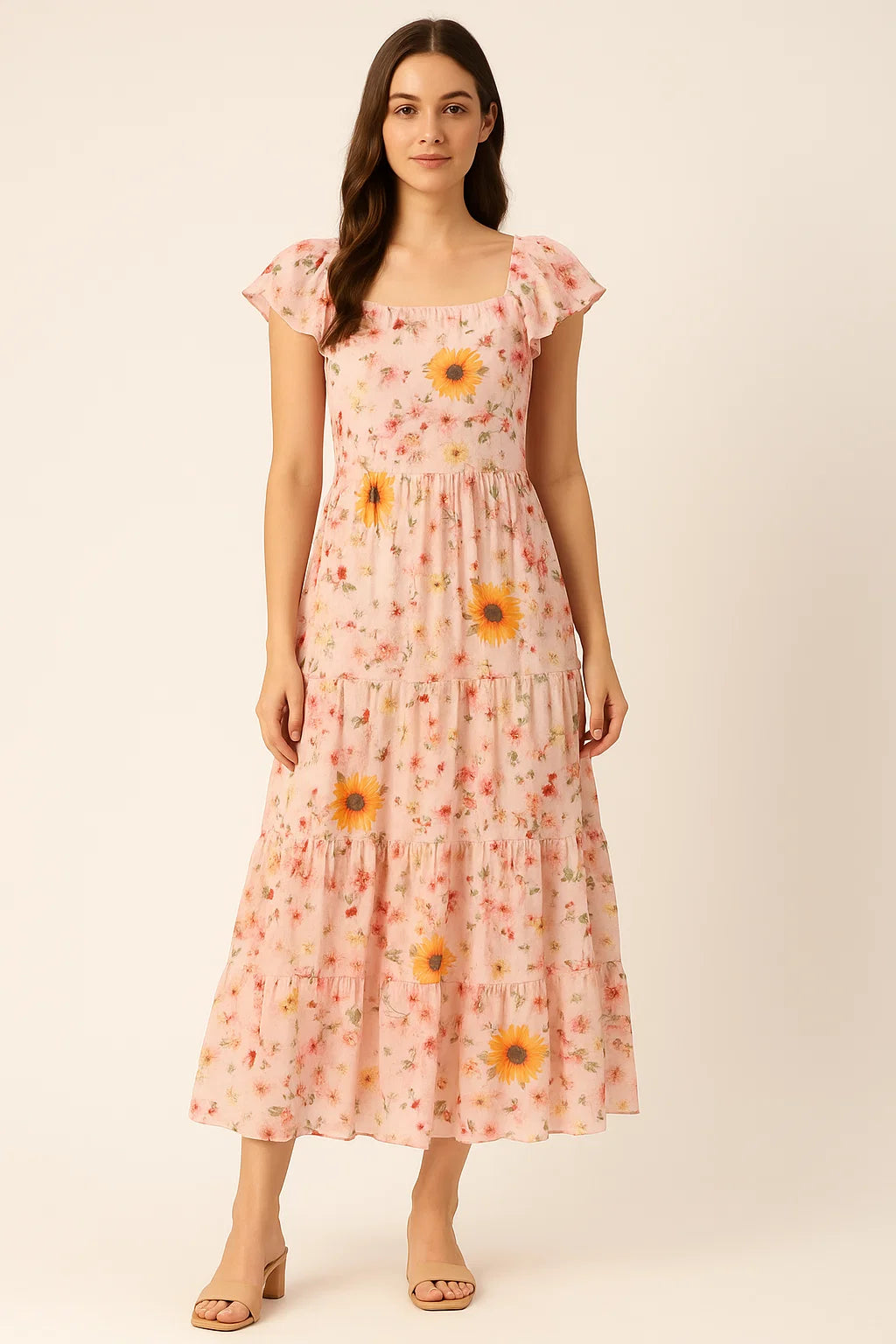 Decorative Multicolour Sunflower Digital Printed Fabric - Pure Cotton