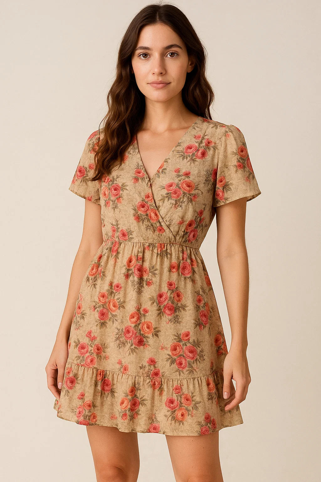 Vintage Art Of Roses With Leaves Digital Printed Fabric - Pure Cotton