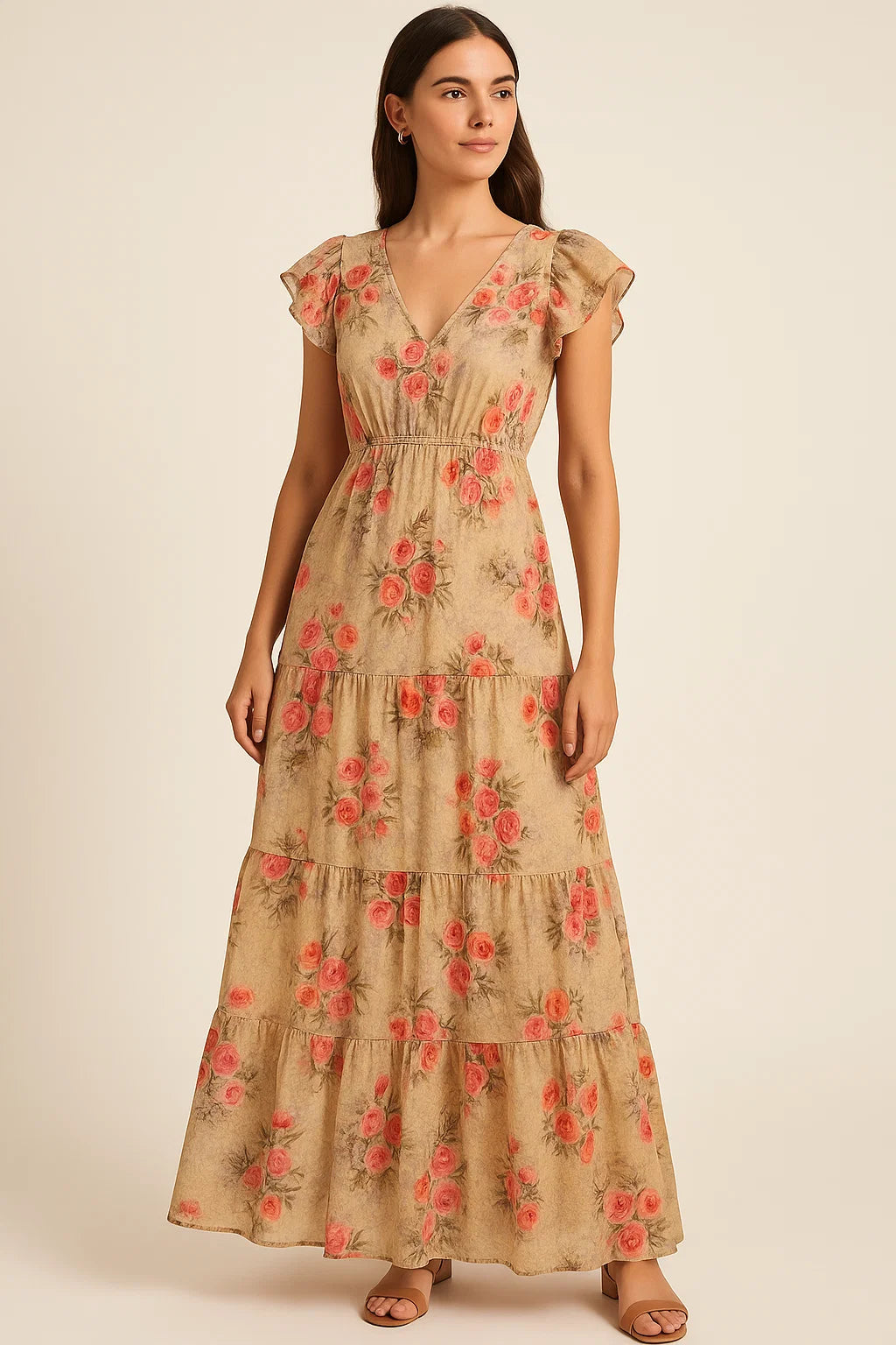 Vintage Art Of Roses With Leaves Digital Printed Fabric - Pure Cotton