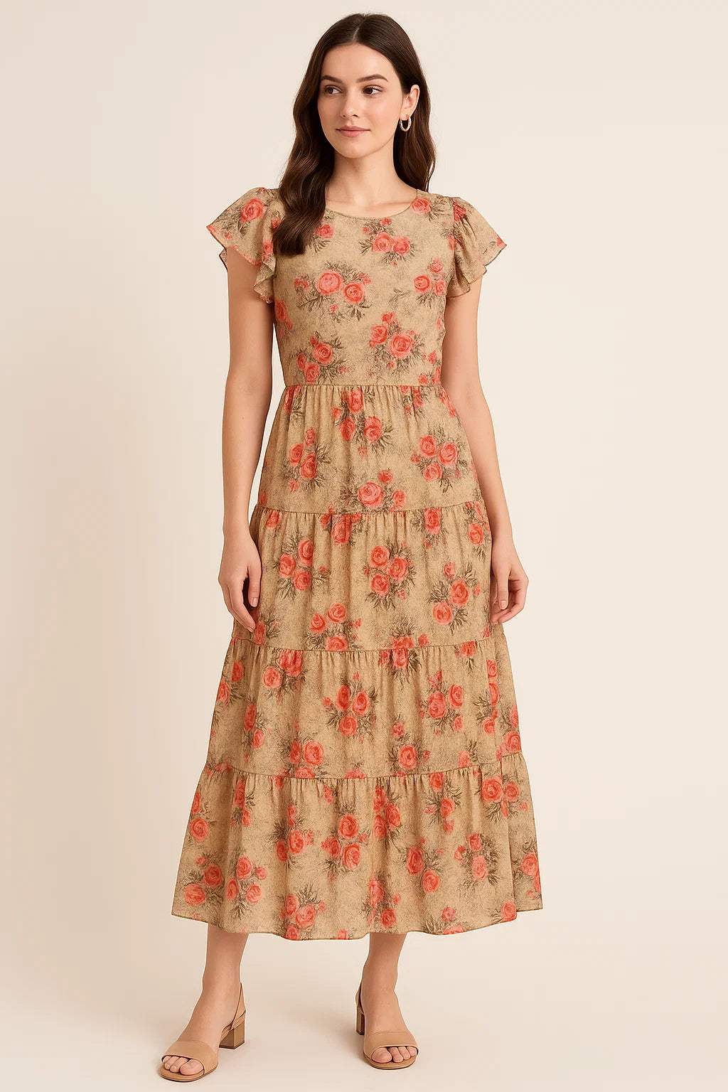 Vintage Art Of Roses With Leaves Digital Printed Fabric - Pure Cotton