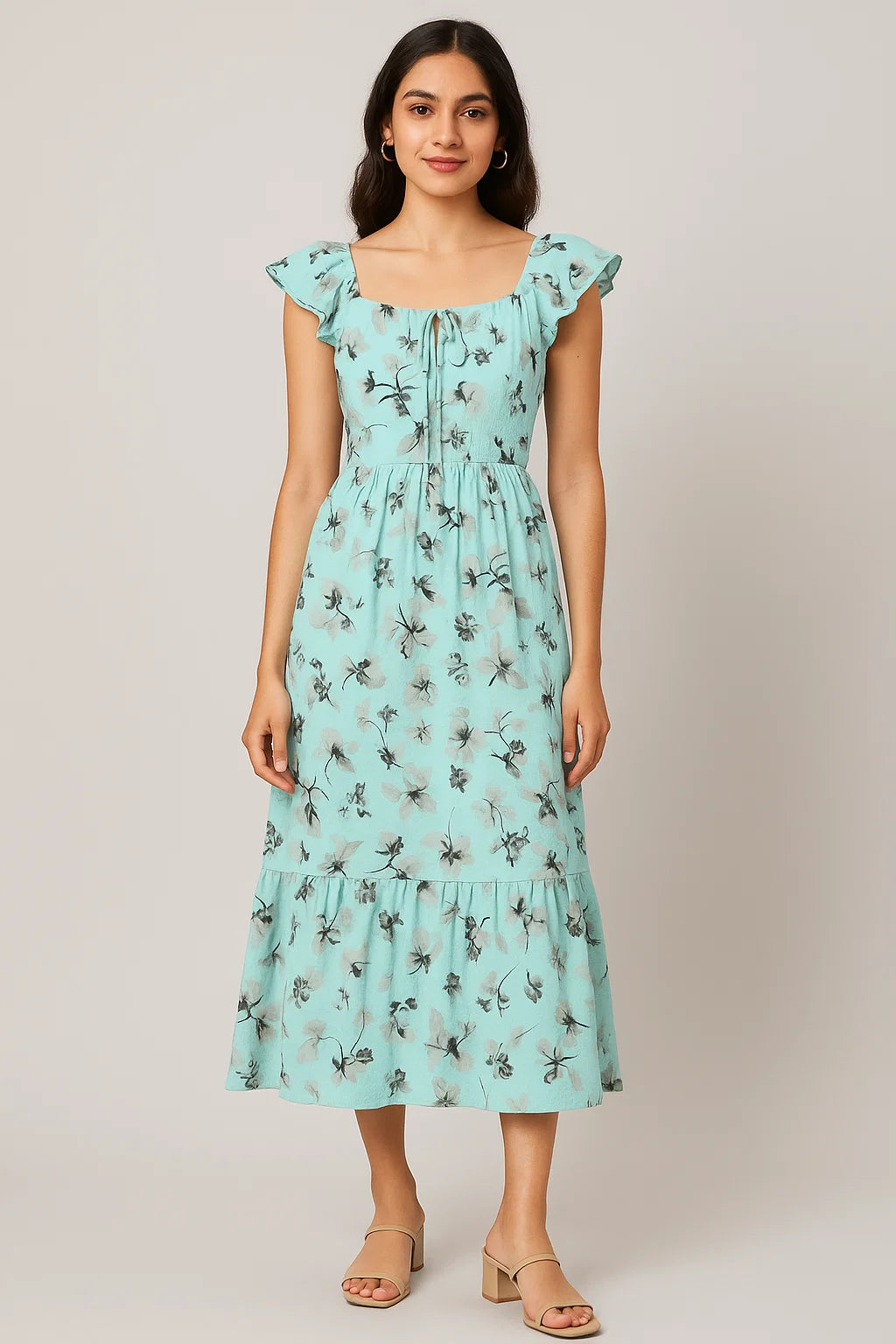 Morden Grey Leaves With Branch Digital Printed Fabric - Pure Cotton