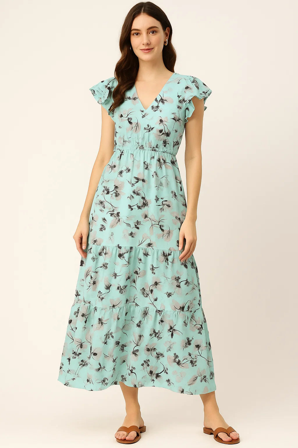 Morden Grey Leaves With Branch Digital Printed Fabric - Pure Cotton