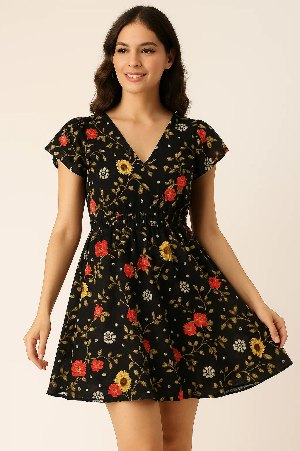 Beautiful Calico Flower With Branch Digital Printed Fabric - Cotton