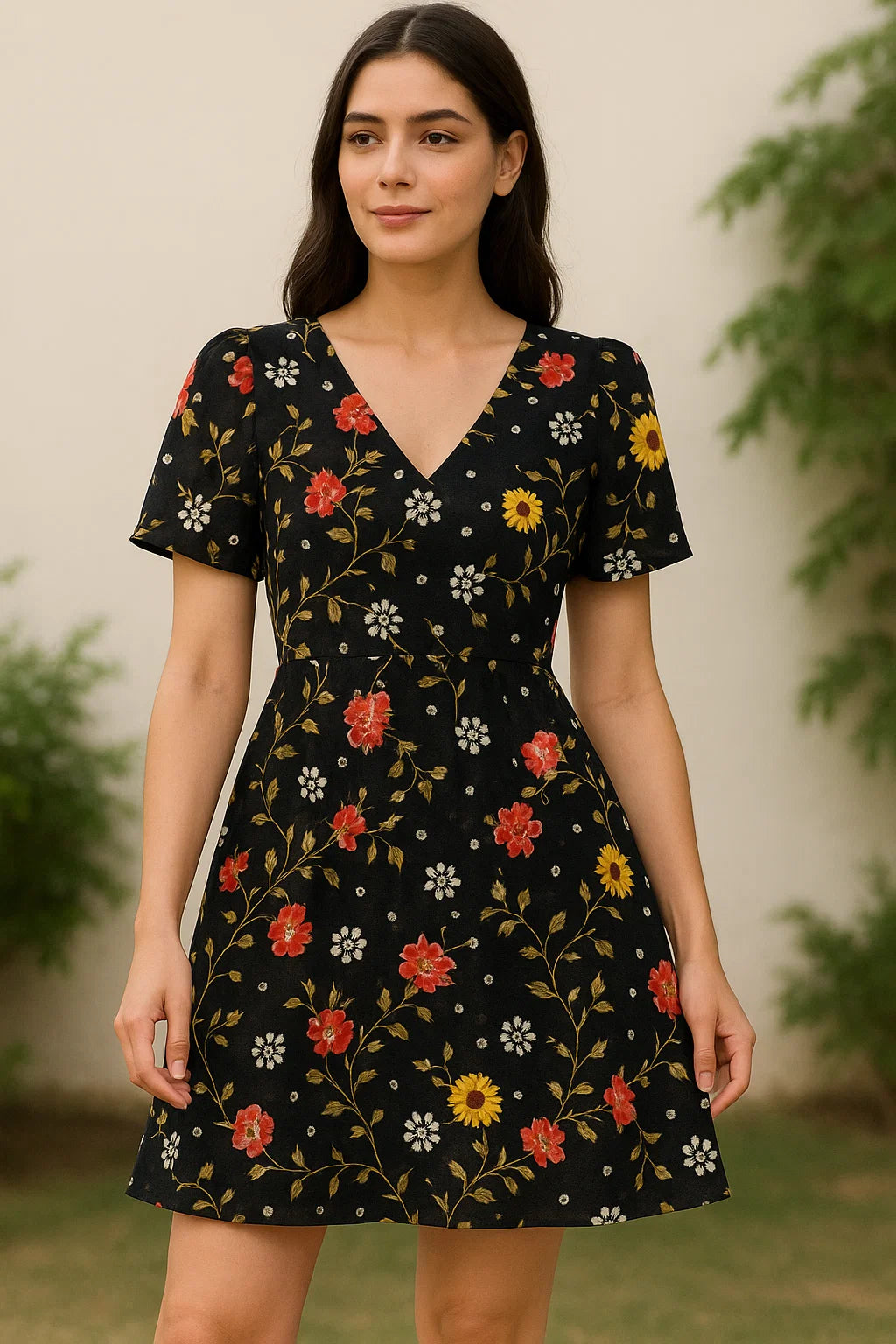 Beautiful Calico Flower With Branch Digital Printed Fabric - Cotton