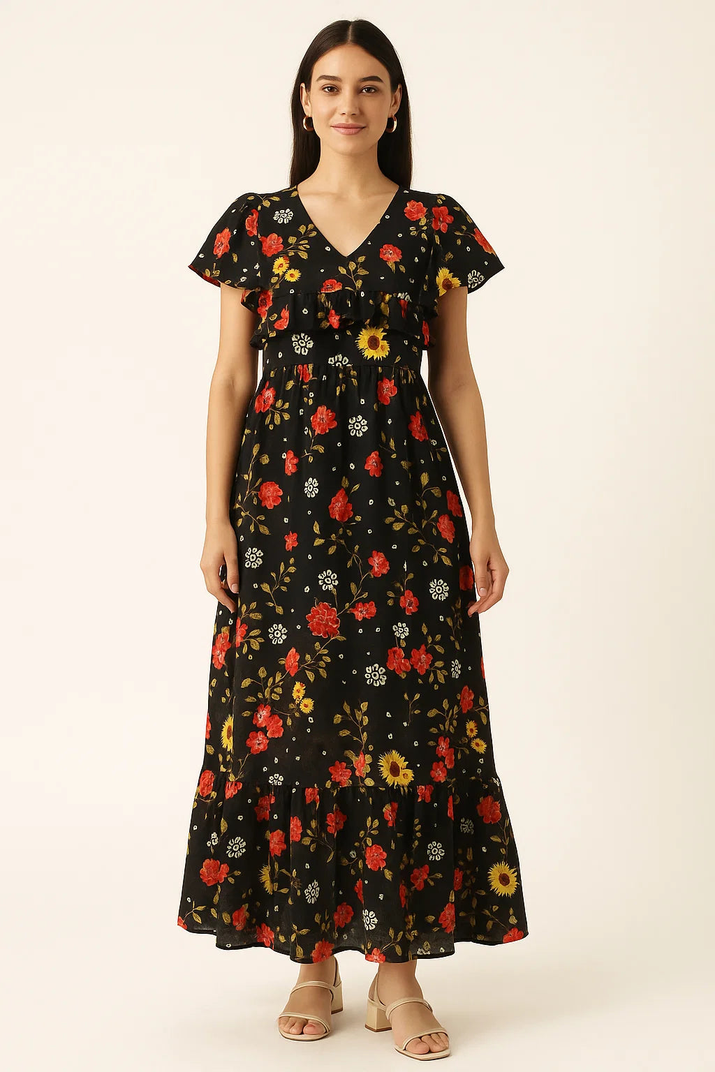 Beautiful Calico Flower With Branch Digital Printed Fabric - Cotton