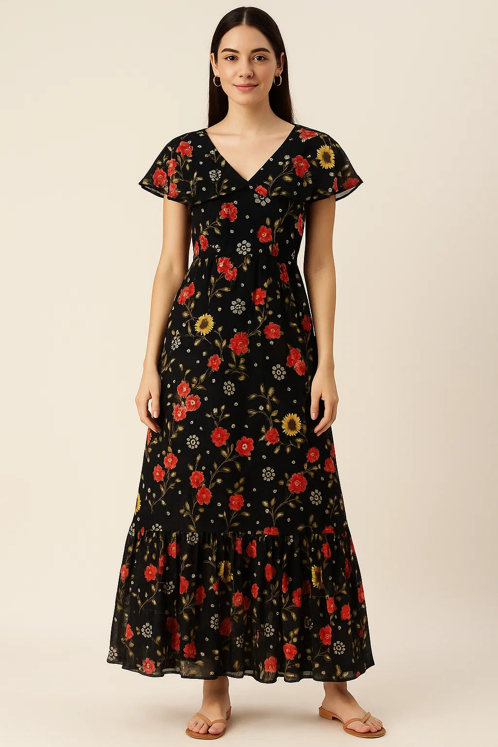 Beautiful Calico Flower With Branch Digital Printed Fabric - Cotton