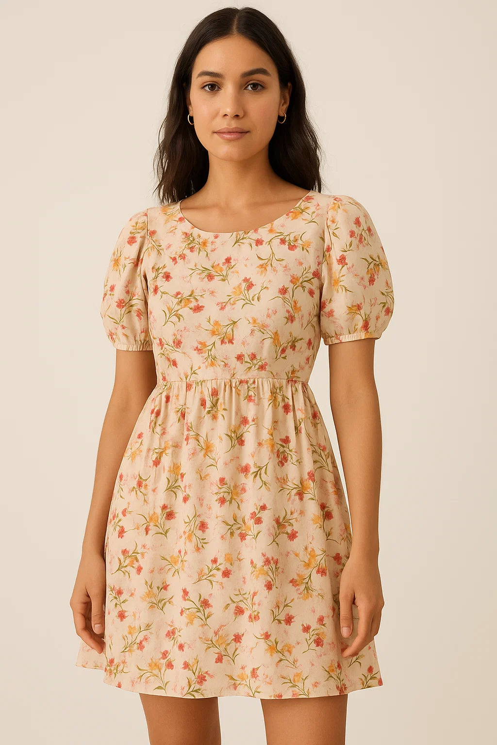 Beautiful Peach Calico Flowed Digital Printed Fabric - Cotton