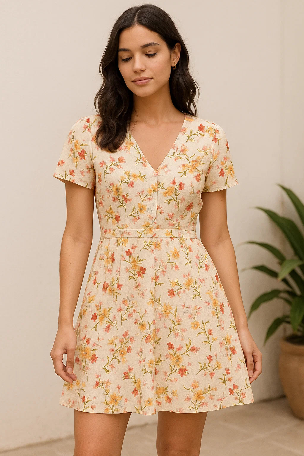 Beautiful Peach Calico Flowed Digital Printed Fabric - Cotton