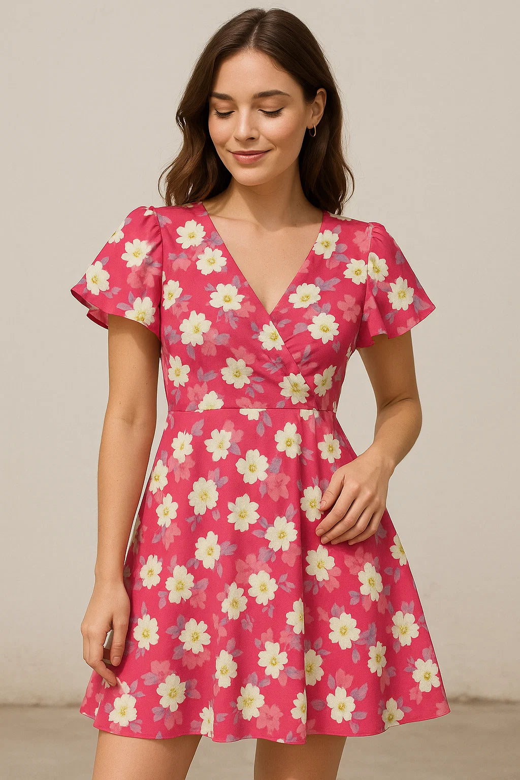 Attractive White Daffodil Flower Digital Printed Fabric - Cotton