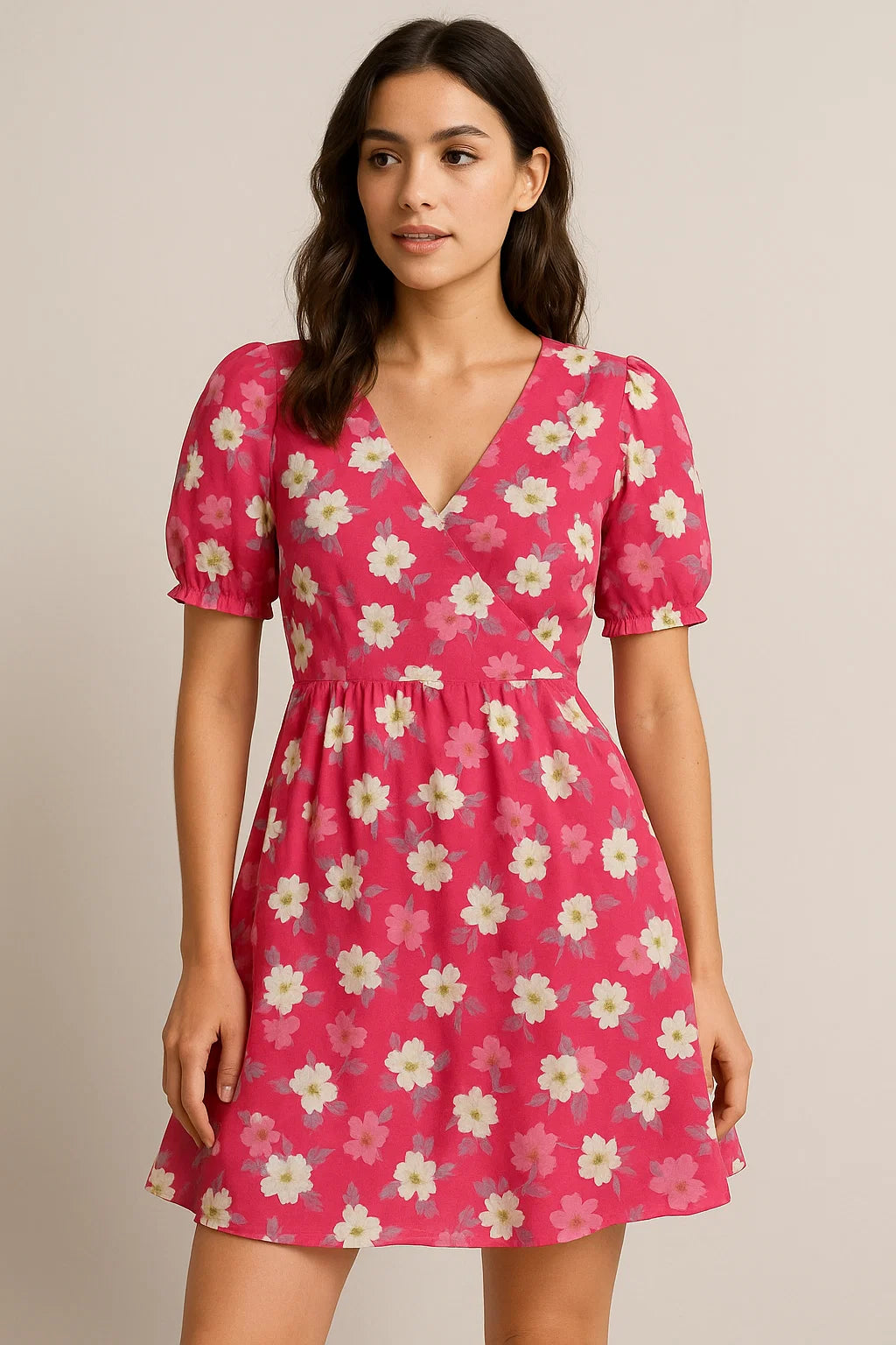 Attractive White Daffodil Flower Digital Printed Fabric - Cotton