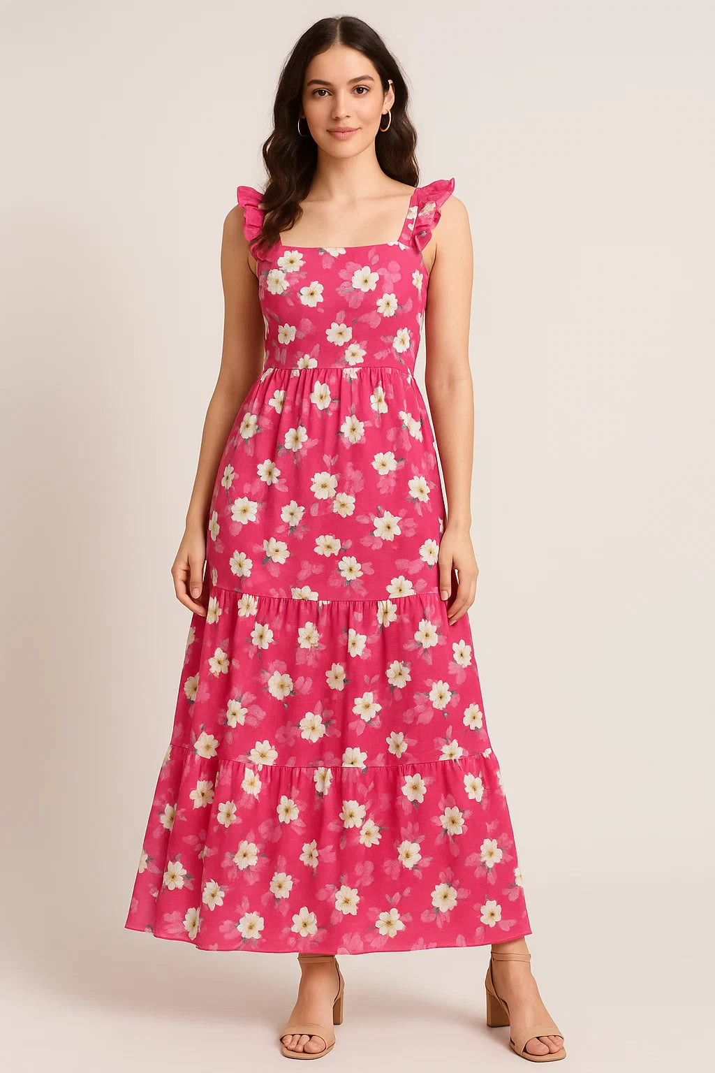 Attractive White Daffodil Flower Digital Printed Fabric - Cotton