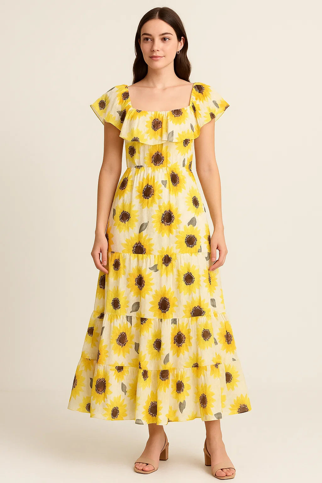 Morden Classic Yellow Sunflower Digital Printed Fabric - Cotton