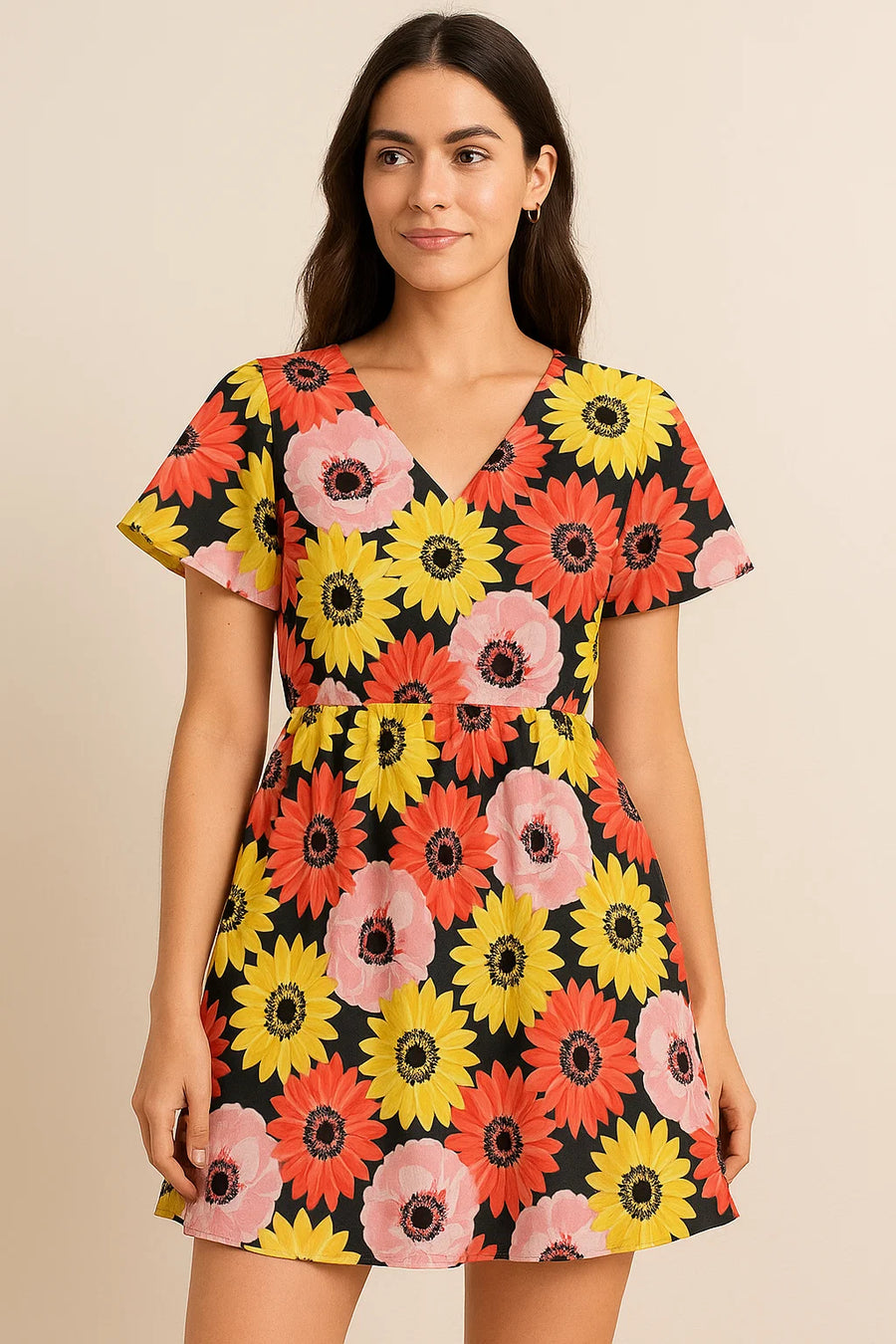 Watercolour Sunflower Digital Printed Fabric - Cotton