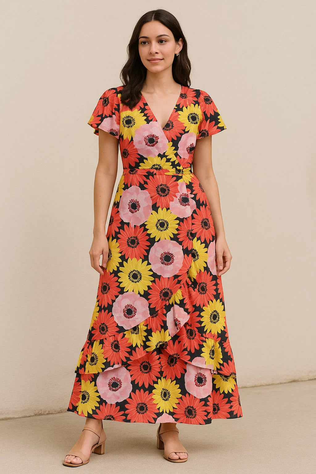 Watercolour Sunflower Digital Printed Fabric - Cotton