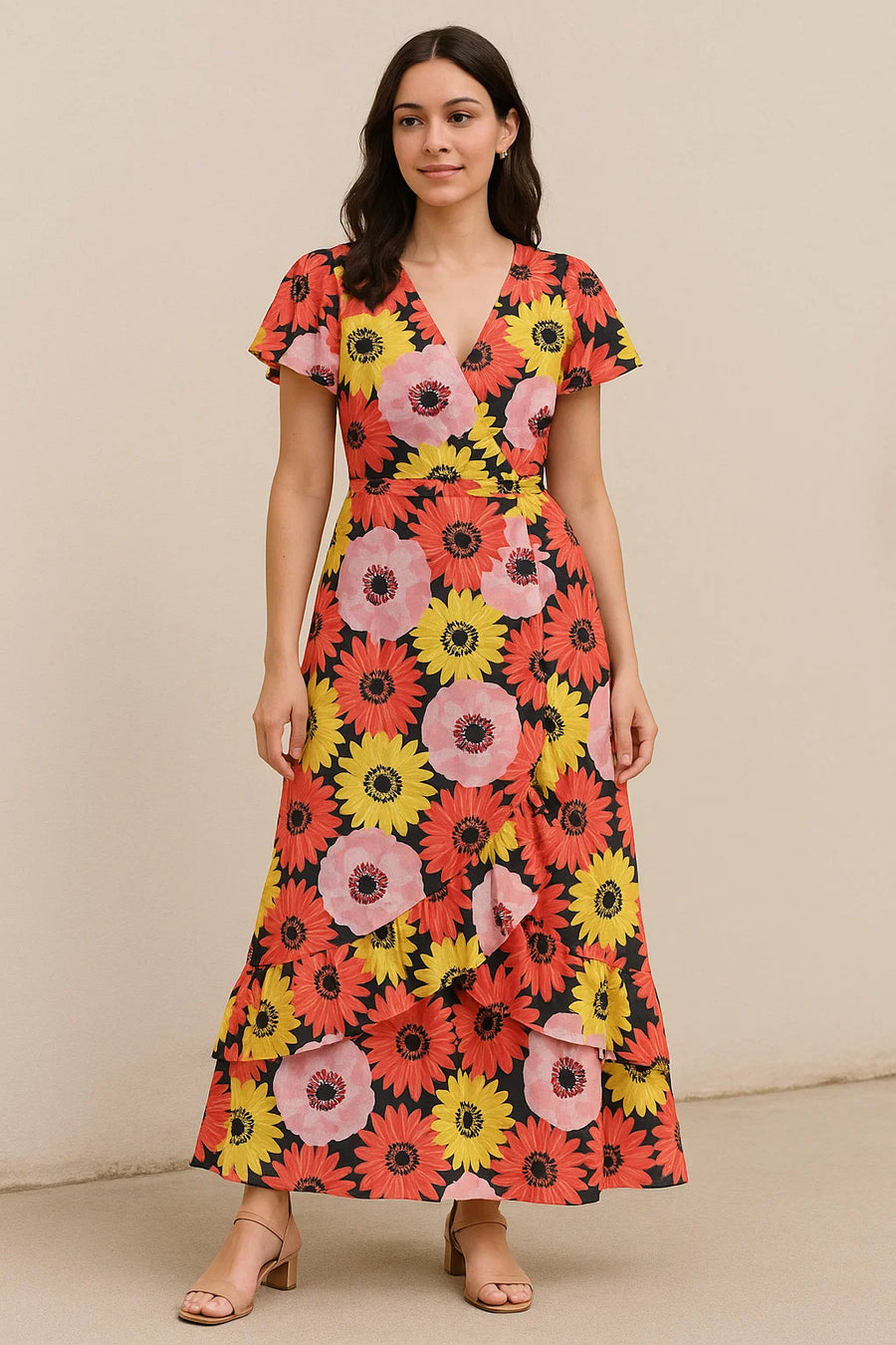 Watercolour Sunflower Digital Printed Fabric - Cotton