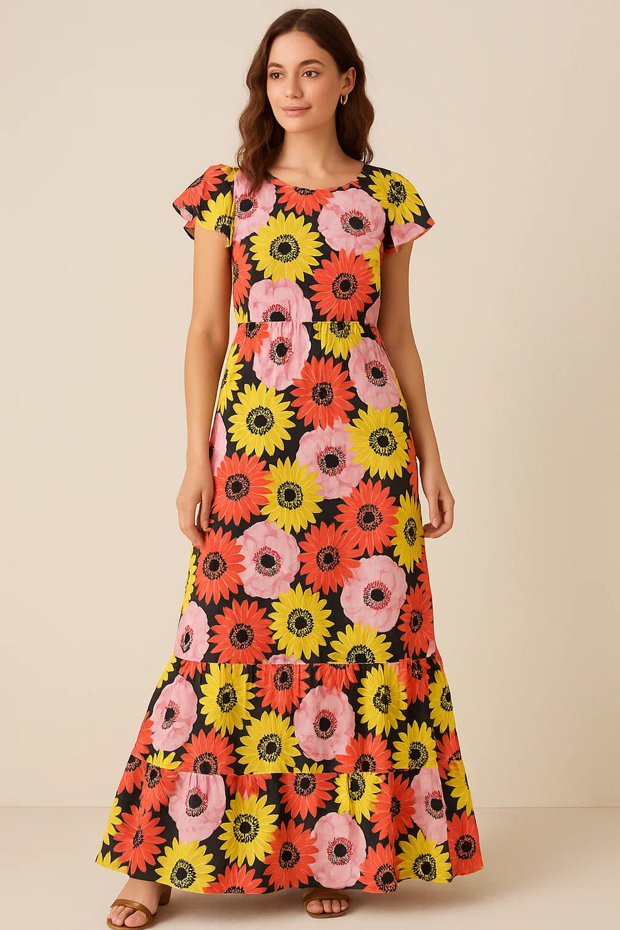 Watercolour Sunflower Digital Printed Fabric - Cotton