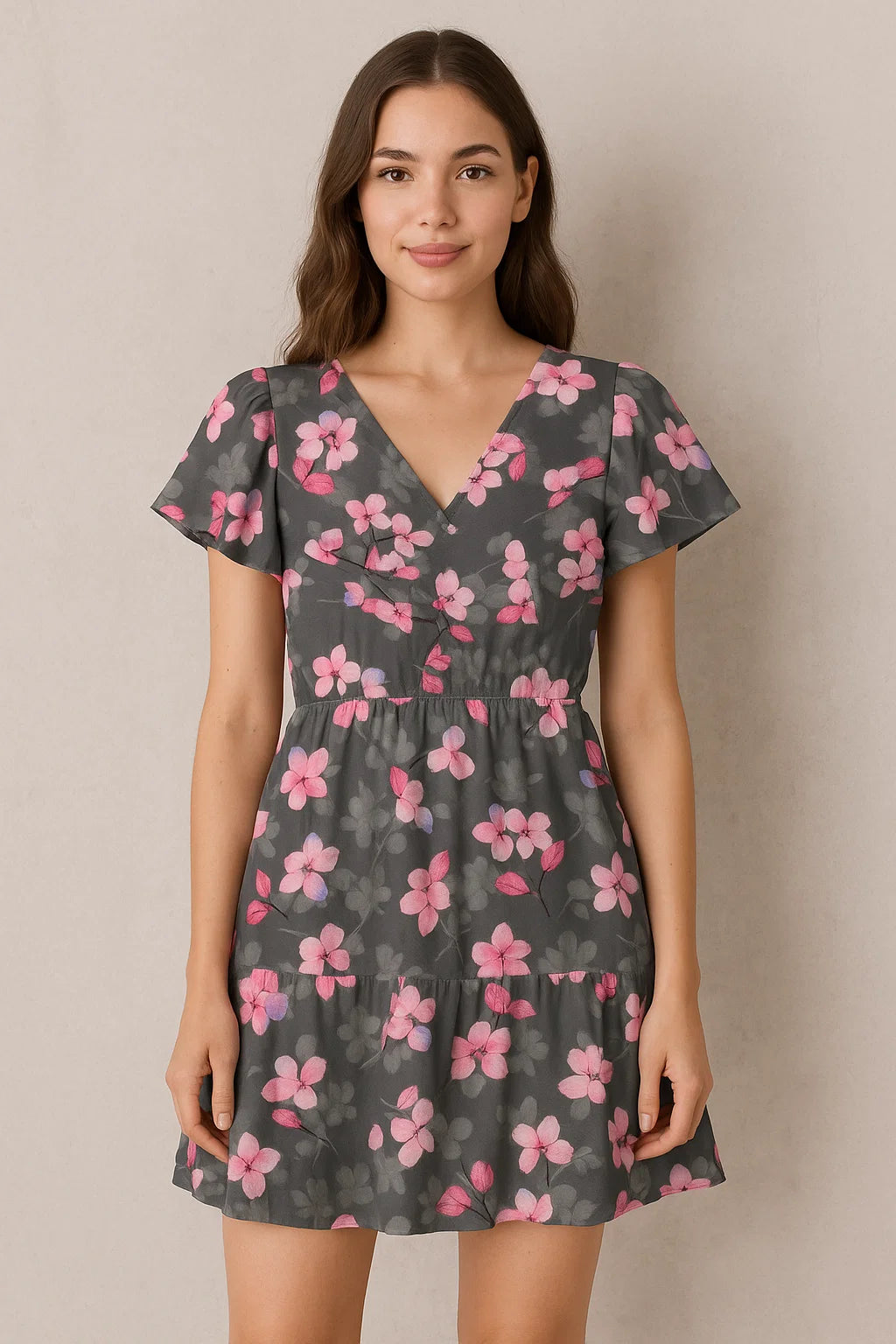 Pink Orchid Flower With Grey Background Digital Printed Fabric - Cotton