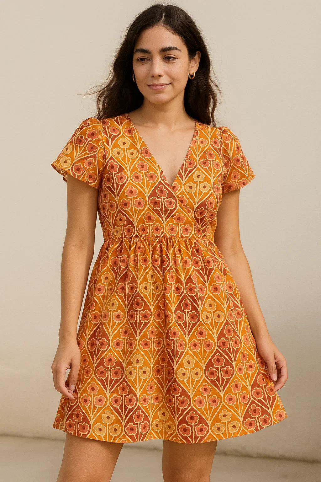 Little Three Colour Allamanda Flower Digital Printed Fabric - Cotton