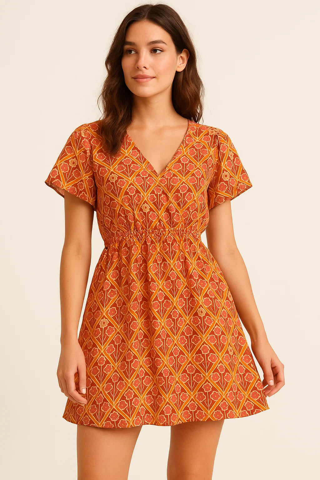 Little Three Colour Allamanda Flower Digital Printed Fabric - Cotton