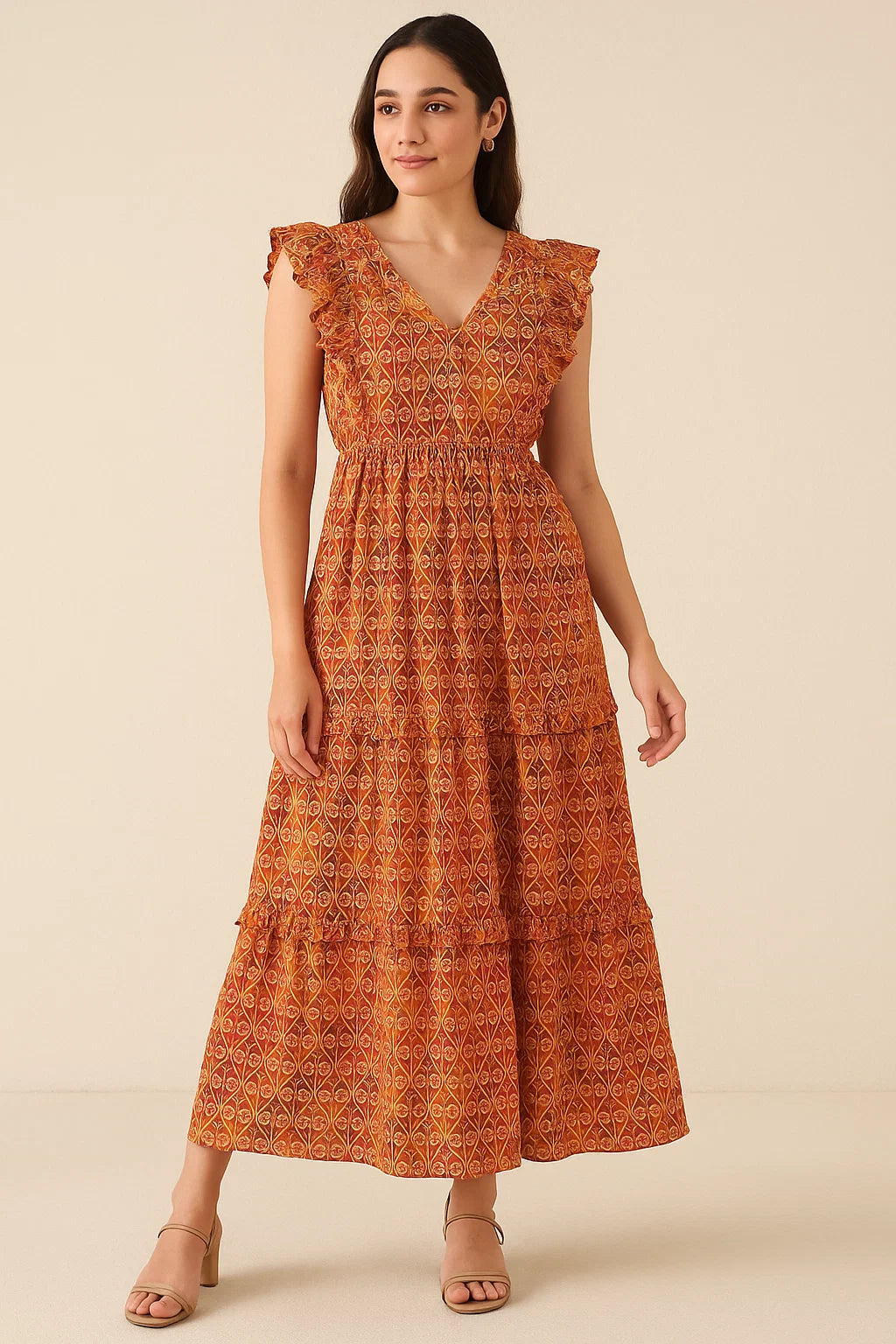 Little Three Colour Allamanda Flower Digital Printed Fabric - Cotton