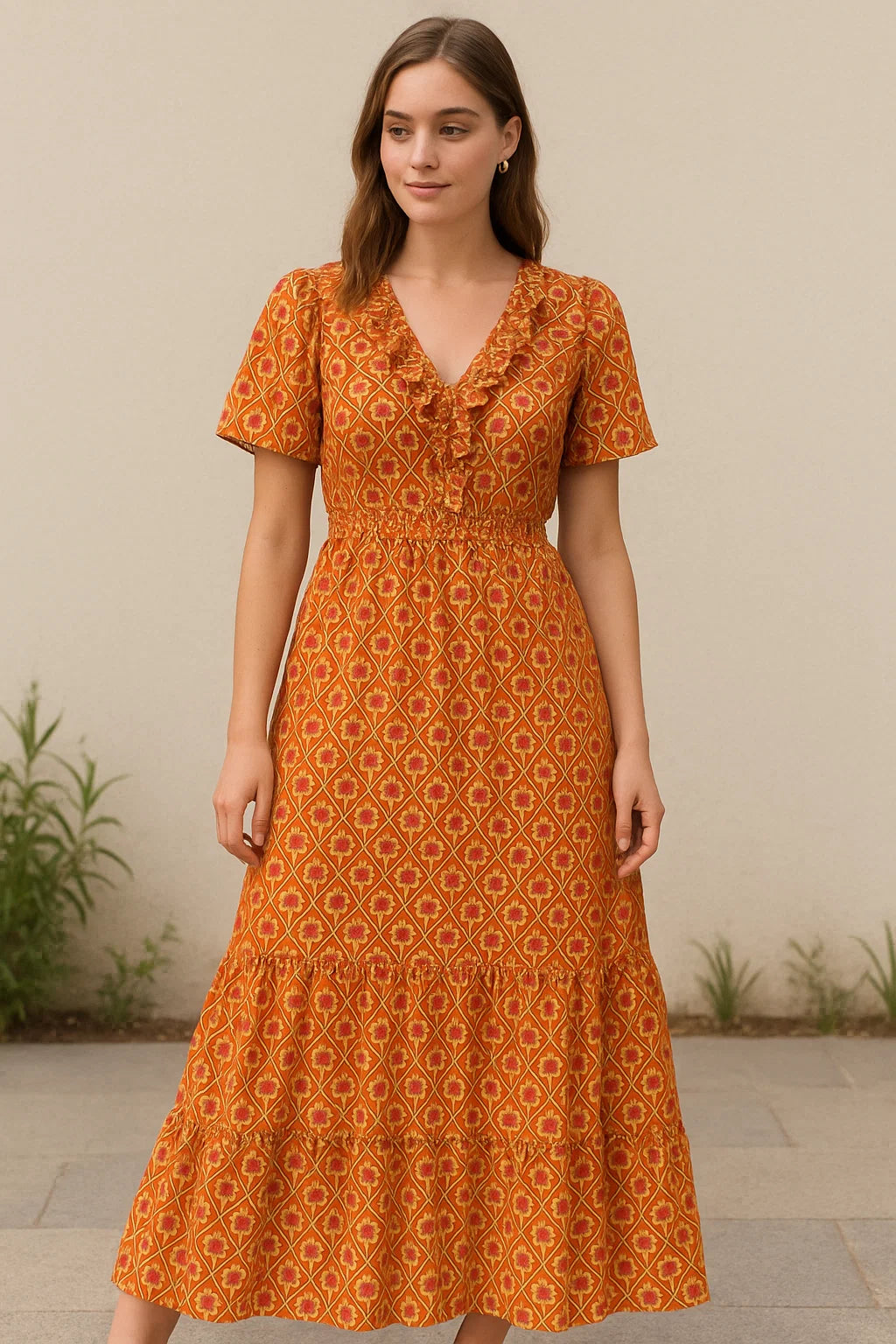 Little Three Colour Allamanda Flower Digital Printed Fabric - Cotton