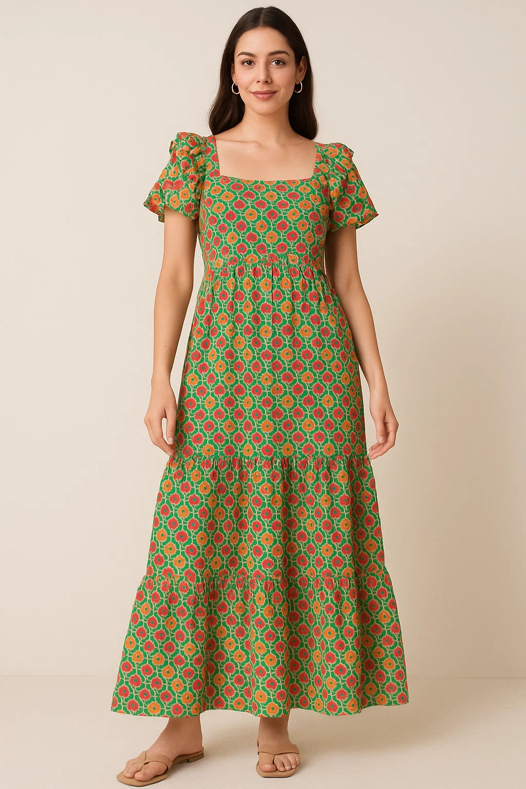 Multicolour Allmandar Flower Ogee Art Digital Printed Fabric - Cotton