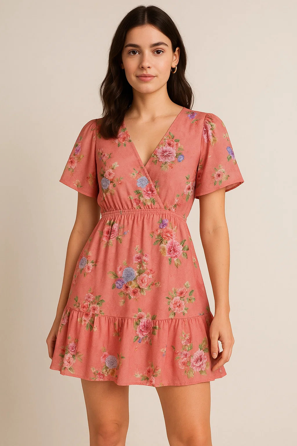 Dusky Pink With Zinnia Flower Digital Printed Fabric - Cotton