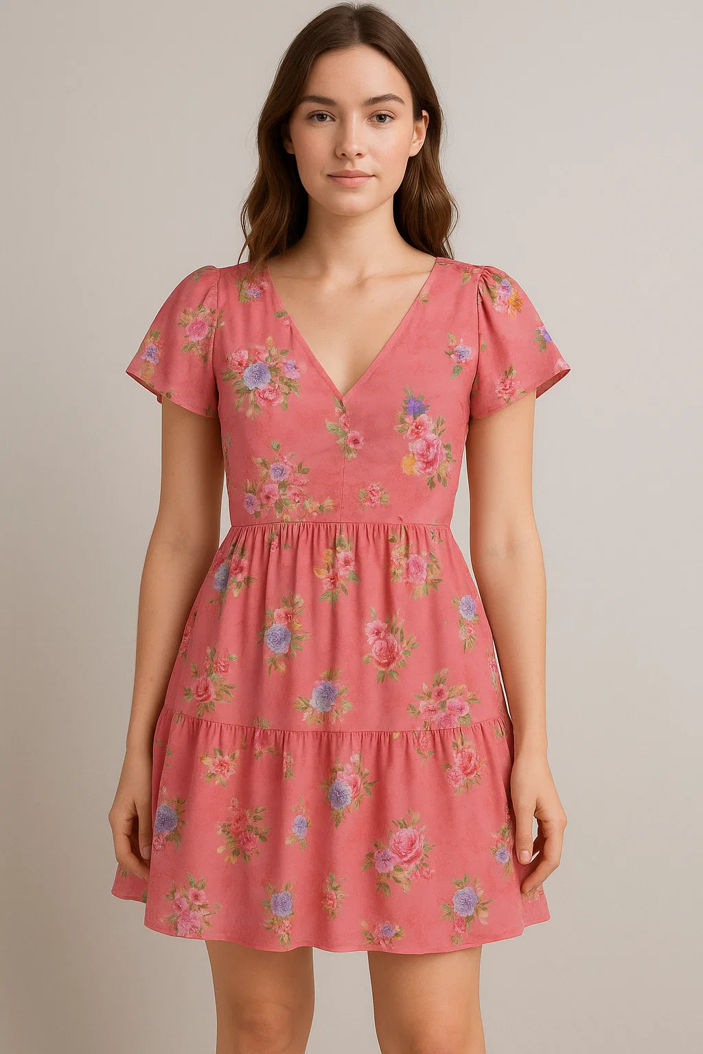 Dusky Pink With Zinnia Flower Digital Printed Fabric - Cotton